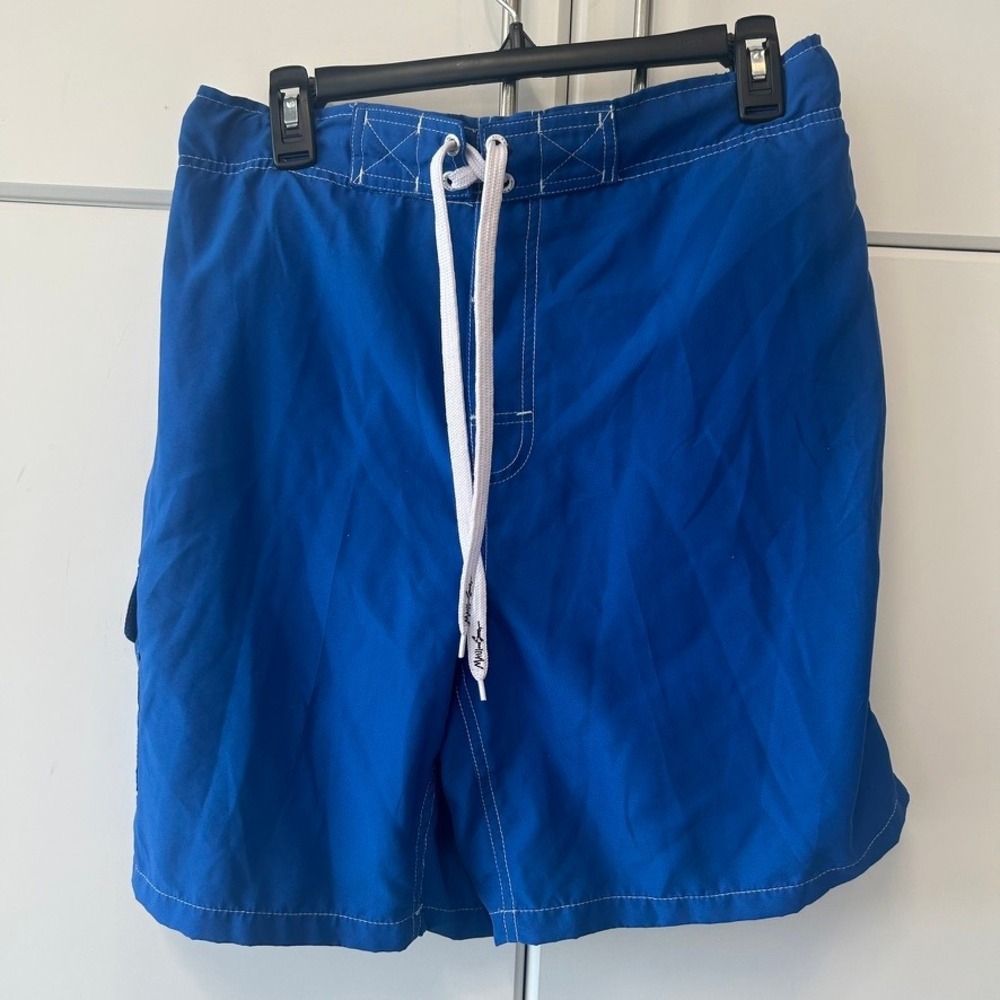 Maui and Sons Mens Blue Board Shorts Swim Trunks Cargo Pocket Size Medium 32 34